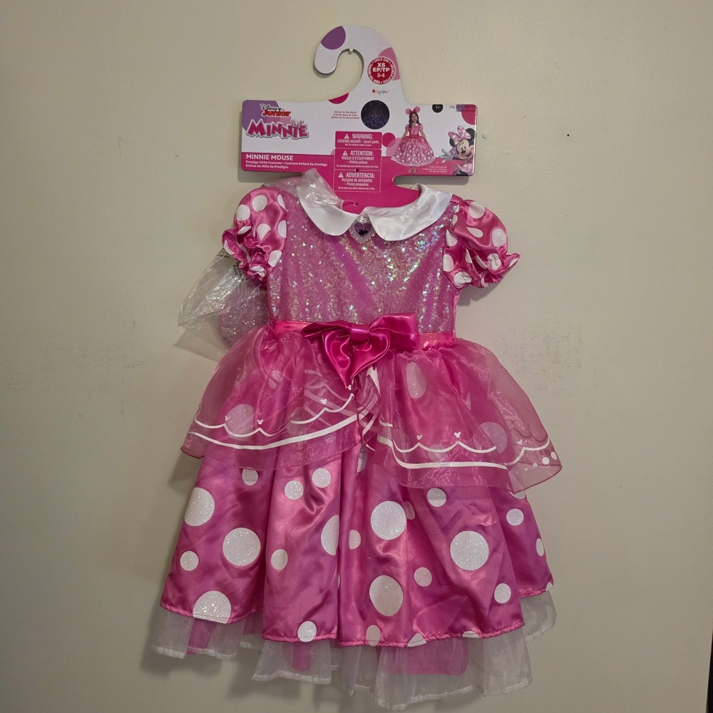 Disney Minnie Mouse Halloween Costume Girls XS 3-4 Pink Sequin Polka Dot Glow
